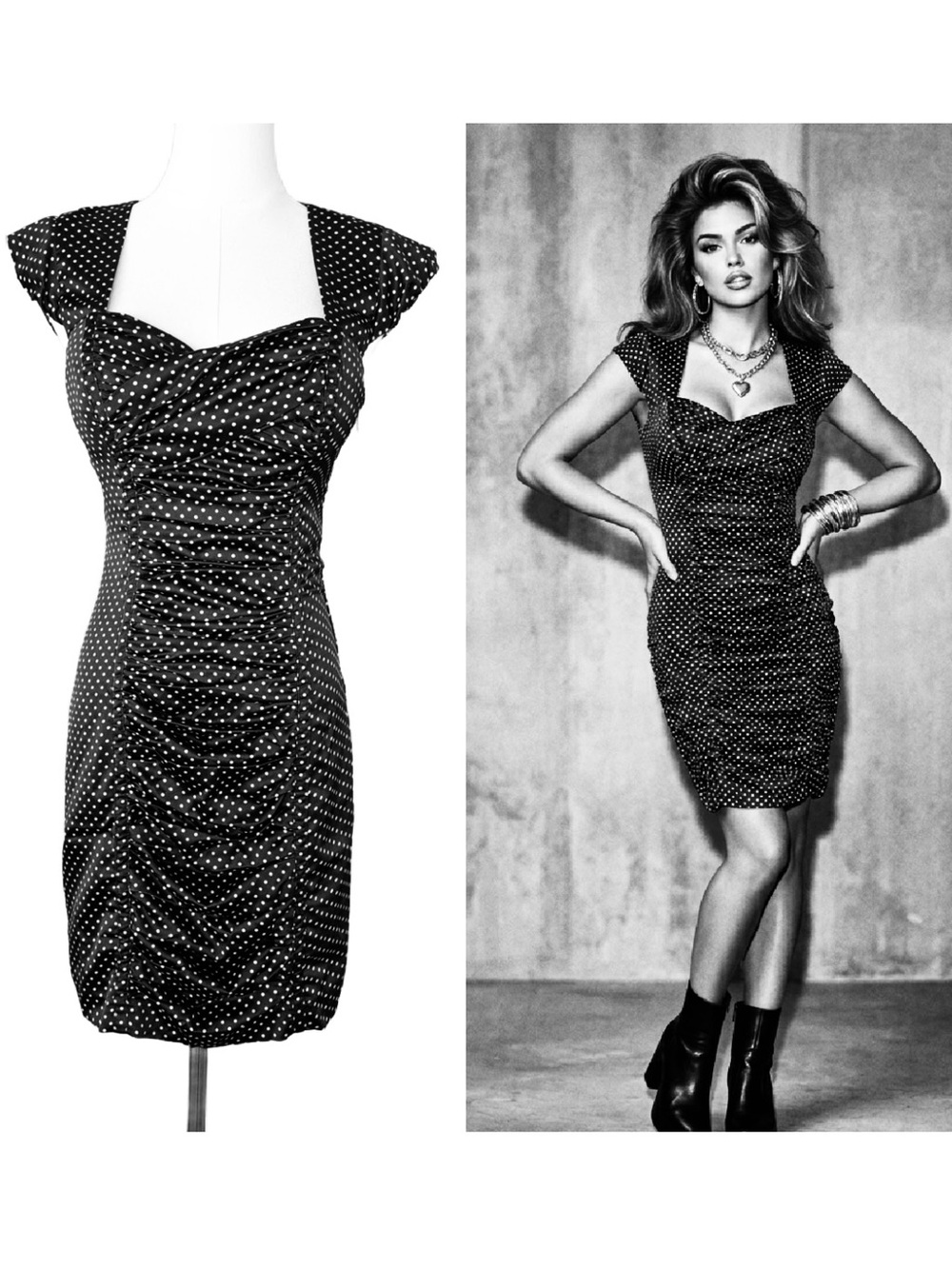 Guess Polka Dot Sweetheart Ruched Mini Dress
